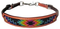 Showman Medium leather wither strap with rainbow navajo design inlay